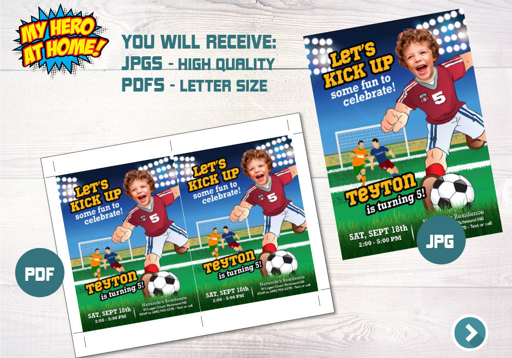 Soccer birthday Invitation, Soccer photo invitation, Soccer themed birthday, Soccer digital invitation, Personalized Soccer Invitation. 604