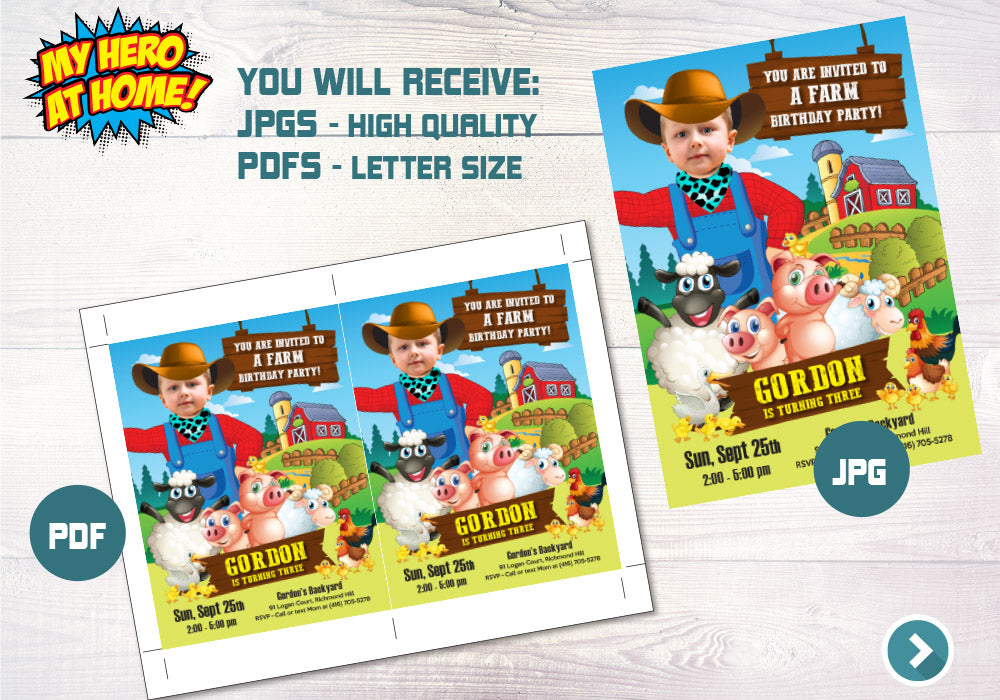 Farm Photo Invitation, Farm digital Invitation, Farm Birthday Invitation, Barn Animals Party Invite, Boys Farm Invite, Barn Invitation. 605C