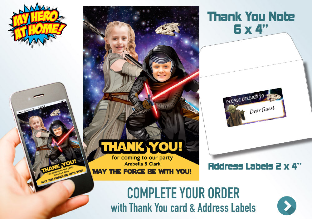 Jedi Rey and Kylo Ren Invitation, Kylo Ren and Jedi Rey Birthday Invitation, Joint Star Wars birthday, Star Wars Siblings theme party. 606