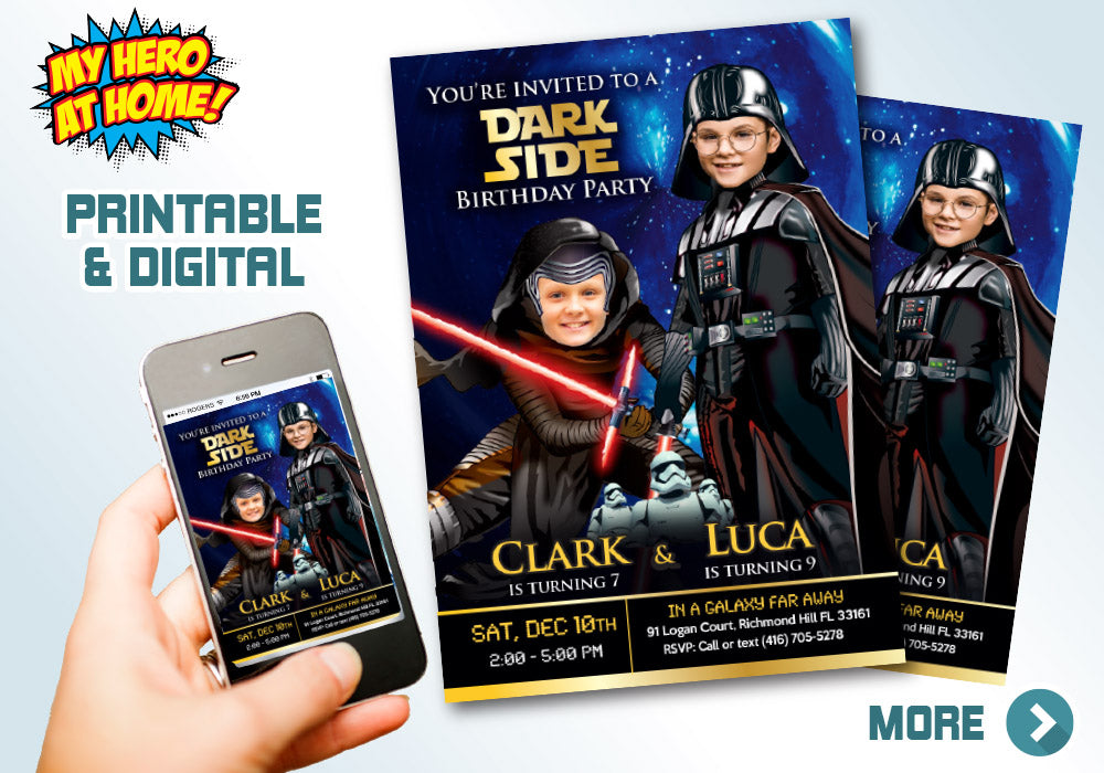 Darth Vader and Kylo Ren Party Invitation, Dark Side Siblings party, Joint Darth Vader and Kylo Ren invitation, Joint dark side party. 617