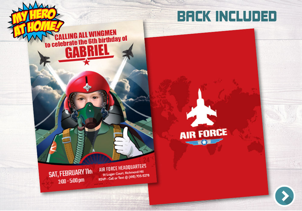 Custom Jet Pilot photo Invitation, Air Force theme party, Fighter Pilot theme party, Jet Pilot thank you, Air Force thank you. 619