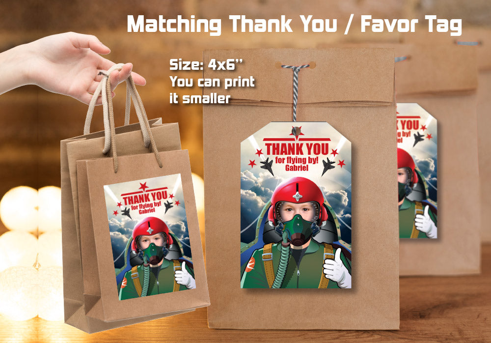Custom Jet Pilot photo Invitation, Air Force theme party, Fighter Pilot theme party, Jet Pilot thank you, Air Force thank you. 619