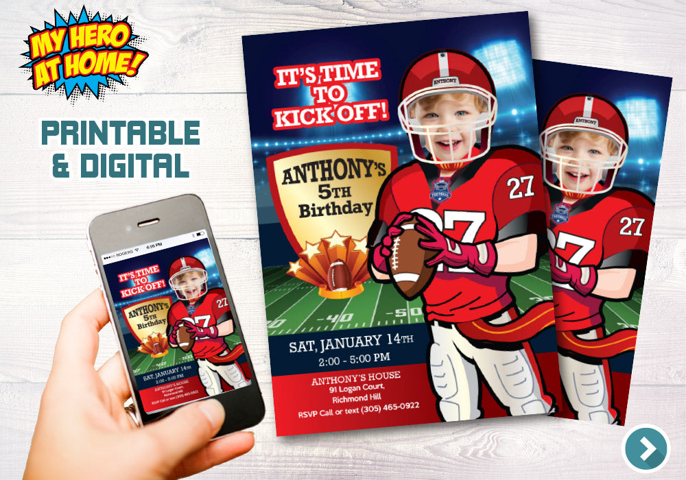 Custom Football party Invitation, Football Invitation with Photo, Football digital invitation, Custom Football Invitation. 622