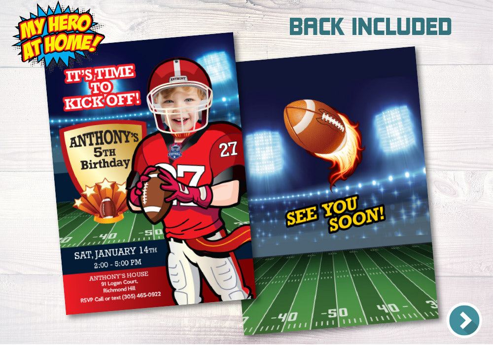 Custom Football party Invitation, Football Invitation with Photo, Football digital invitation, Custom Football Invitation. 622
