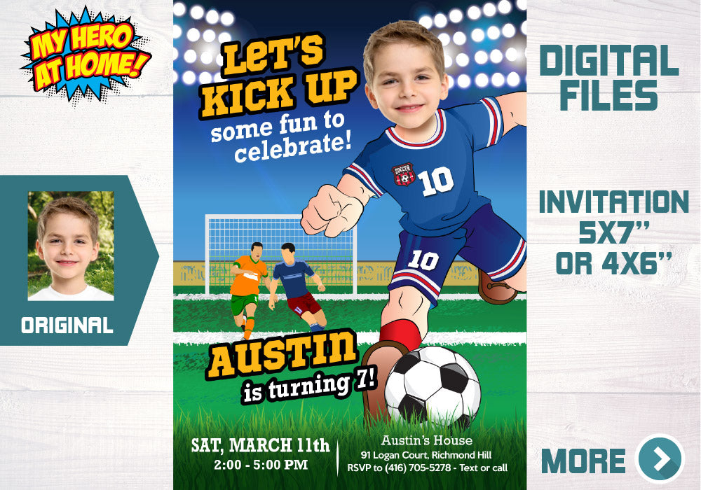 Soccer invitation, Soccer Party Invitation with photo, Soccer birthday themed, Soccer Thank you, Soccer party favor. 629C