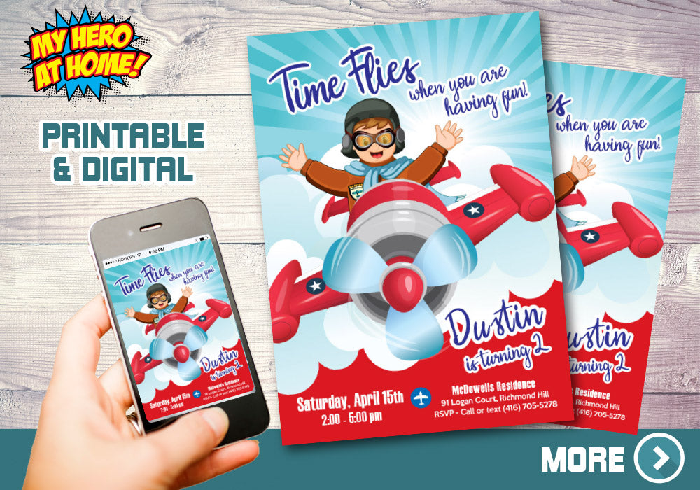 Airplane Party Invitation, Airplane Invitation, Time Flies Party Invitation, Vintage Airplane birthday, Vintage Plane Invitation. 630NF