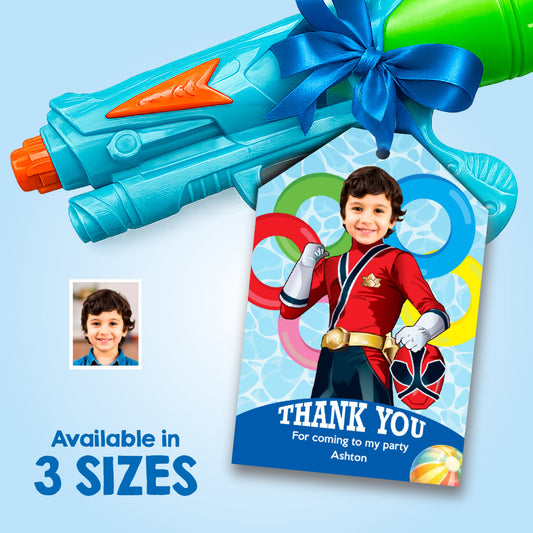 Power Rangers Pool Party Thank You for Coming with photo, Red Rangers Favor Tags. 001PTY3