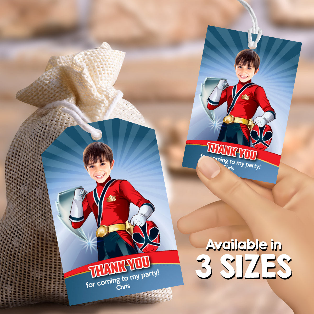 Custom Power Rangers Birthday thank you and favor tags with photo ...