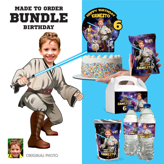 Bundle Jedi Party table with photo, Cake, snacks labels, chip bags, Gable box. 005B1