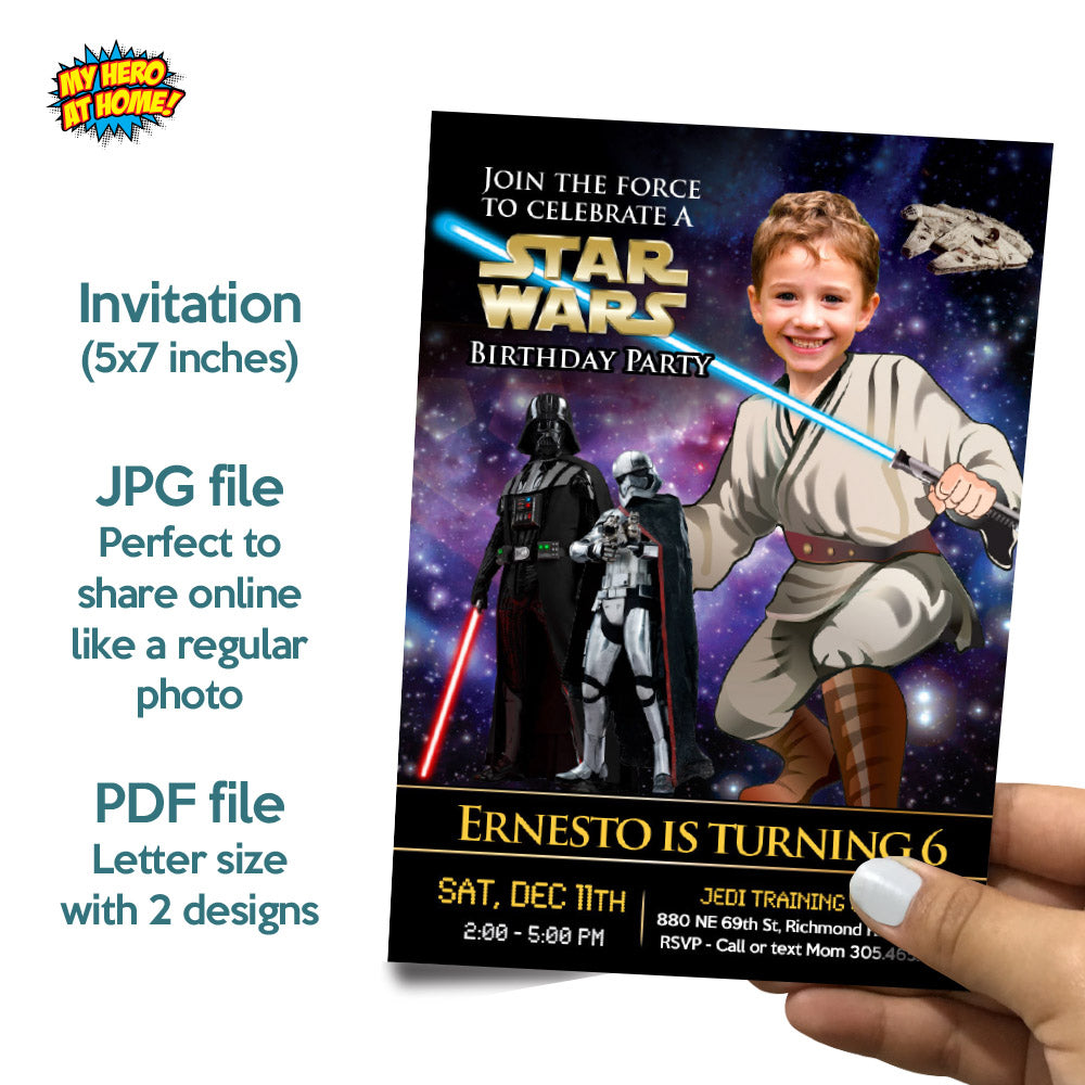 Custom Jedi Theme Party Bundle with Photo, Invitation, Thank you, Cake Topper, Welcome. 005B2