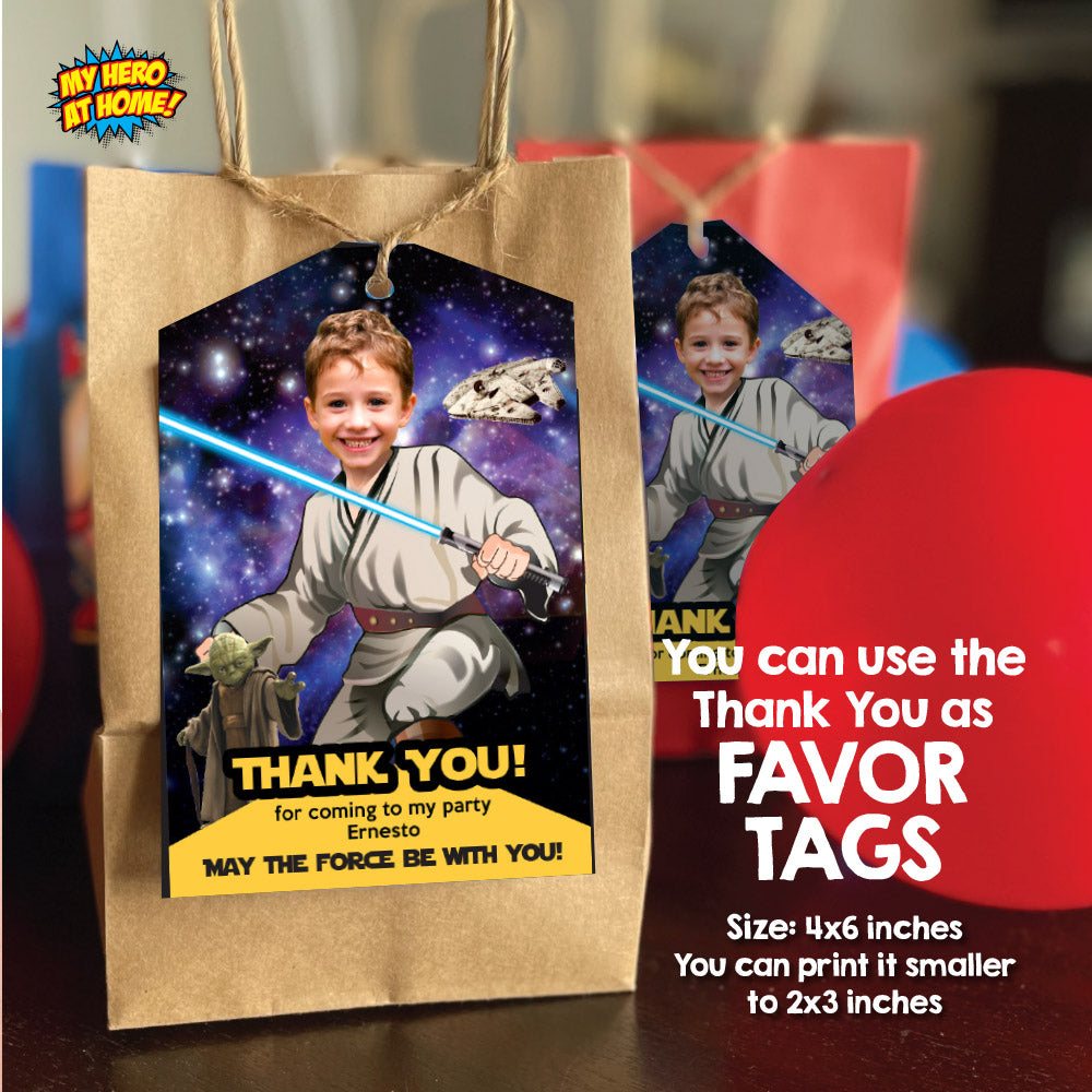 Custom Jedi Theme Party Bundle with Photo, Invitation, Thank you, Cake Topper, Welcome. 005B2