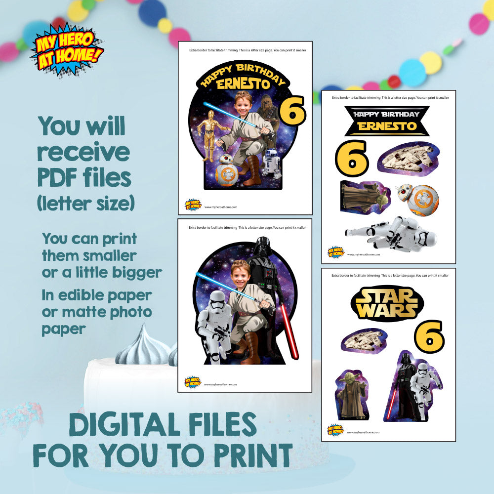Custom Jedi Theme Party Bundle with Photo, Invitation, Thank you, Cake Topper, Welcome. 005B2