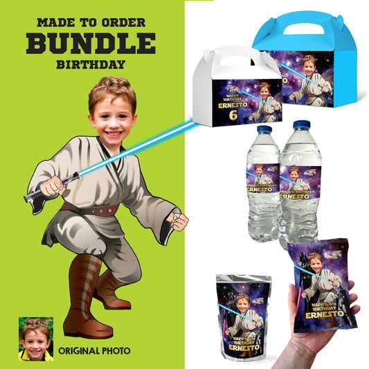 Bundle Custom Jedi snacks labels, water and juices wrappers, Chip bags, gable box. 005B3