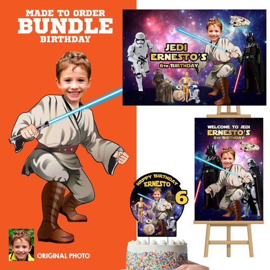 Personalized Star Wars Jedi Party matching items Bundle, Backdrop, Cake, Welcome Sign. 005B4