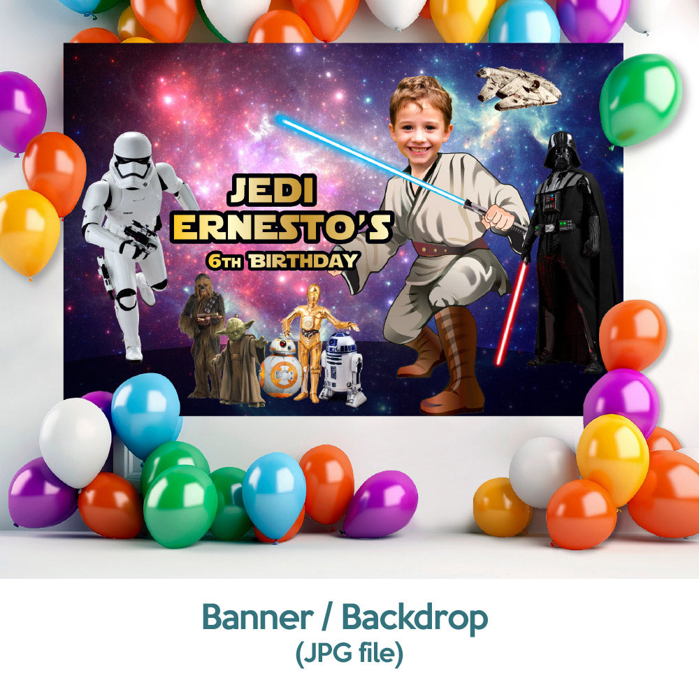 Personalized Star Wars Jedi Party matching items Bundle, Backdrop, Cake, Welcome Sign. 005B4