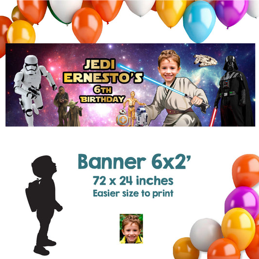 Personalized Star Wars Jedi Birthday Banner with kid as the star, Easy and Affordable to print. 005BBH