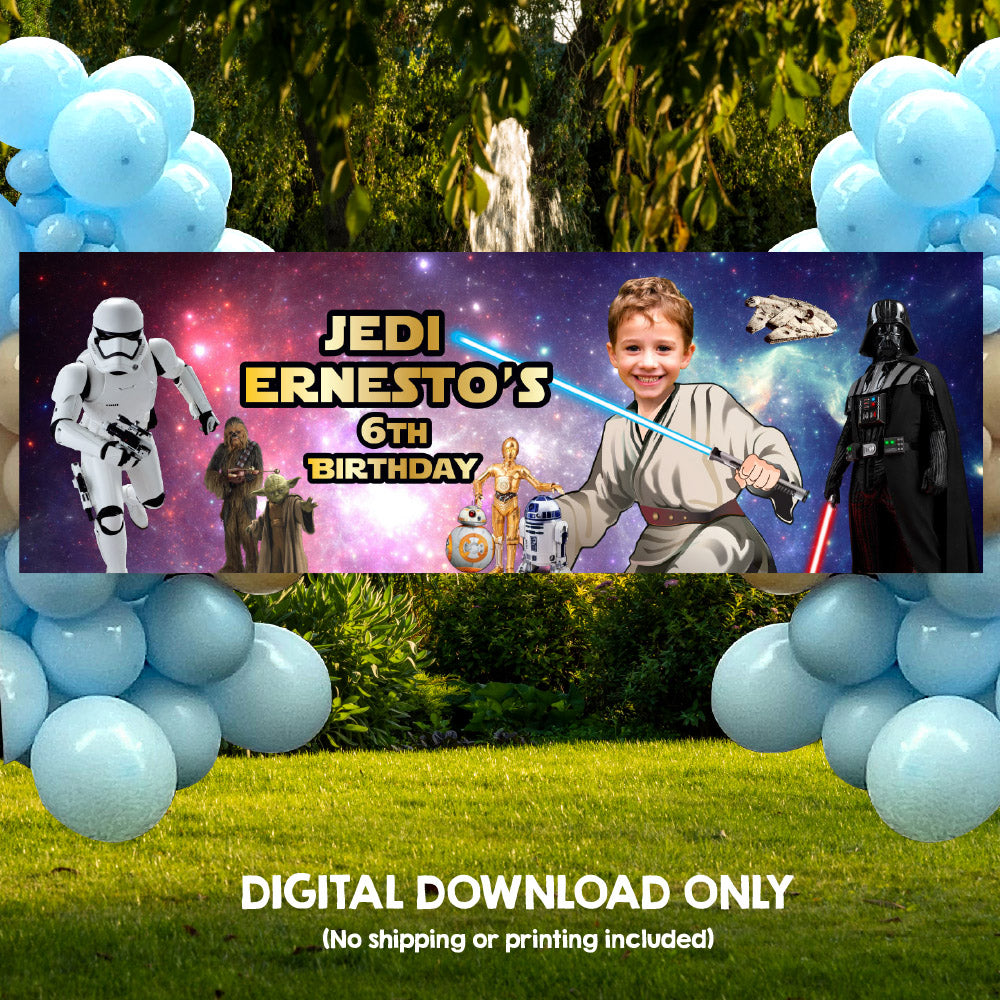 Personalized Star Wars Jedi Birthday Banner with kid as the star, Easy and Affordable to print. 005BBH