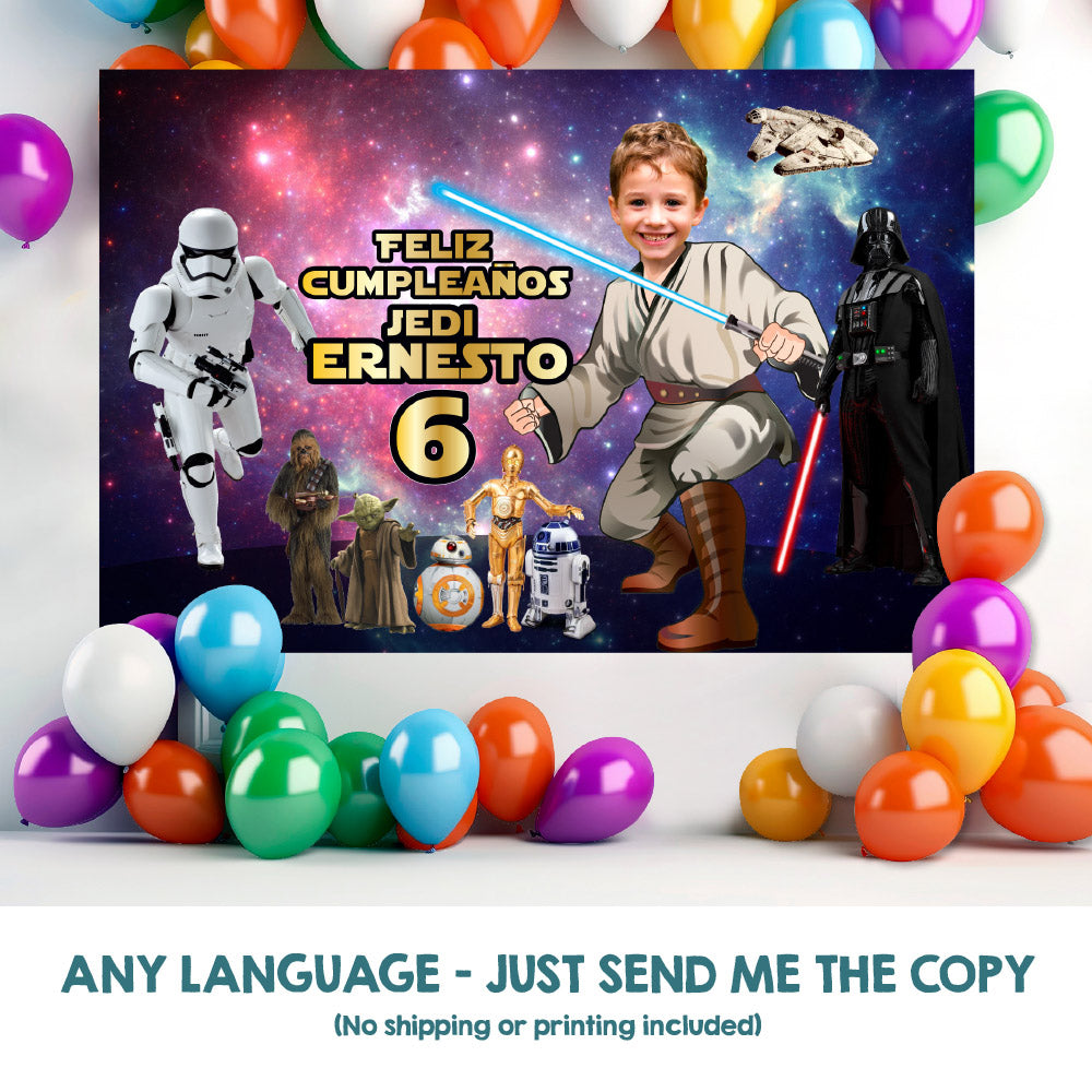 Custom Jedi Birthday Backdrop with Kid as the Star, May the force Party Backdrop. 005BB