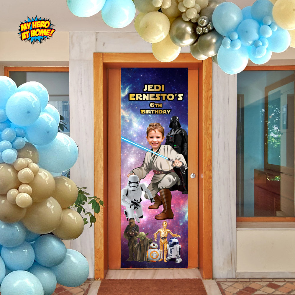 Custom Star Wars Jedi Birthday Banner with Kid as the Star, Portrait Orientation. 005BBV