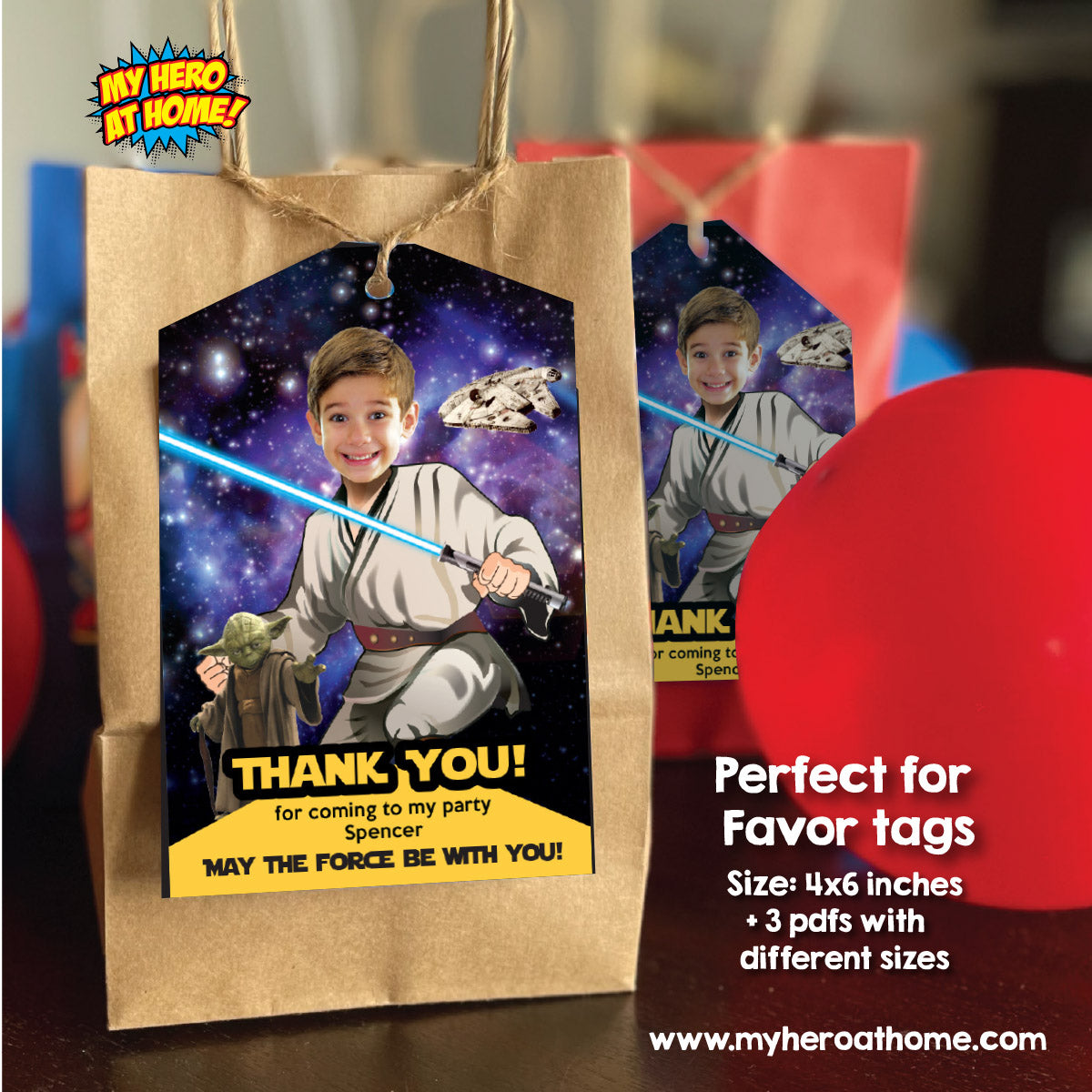 Personalized Star Wars Jedi Birthday Invitation featuring kid as the star, (Thank You Included). 005C