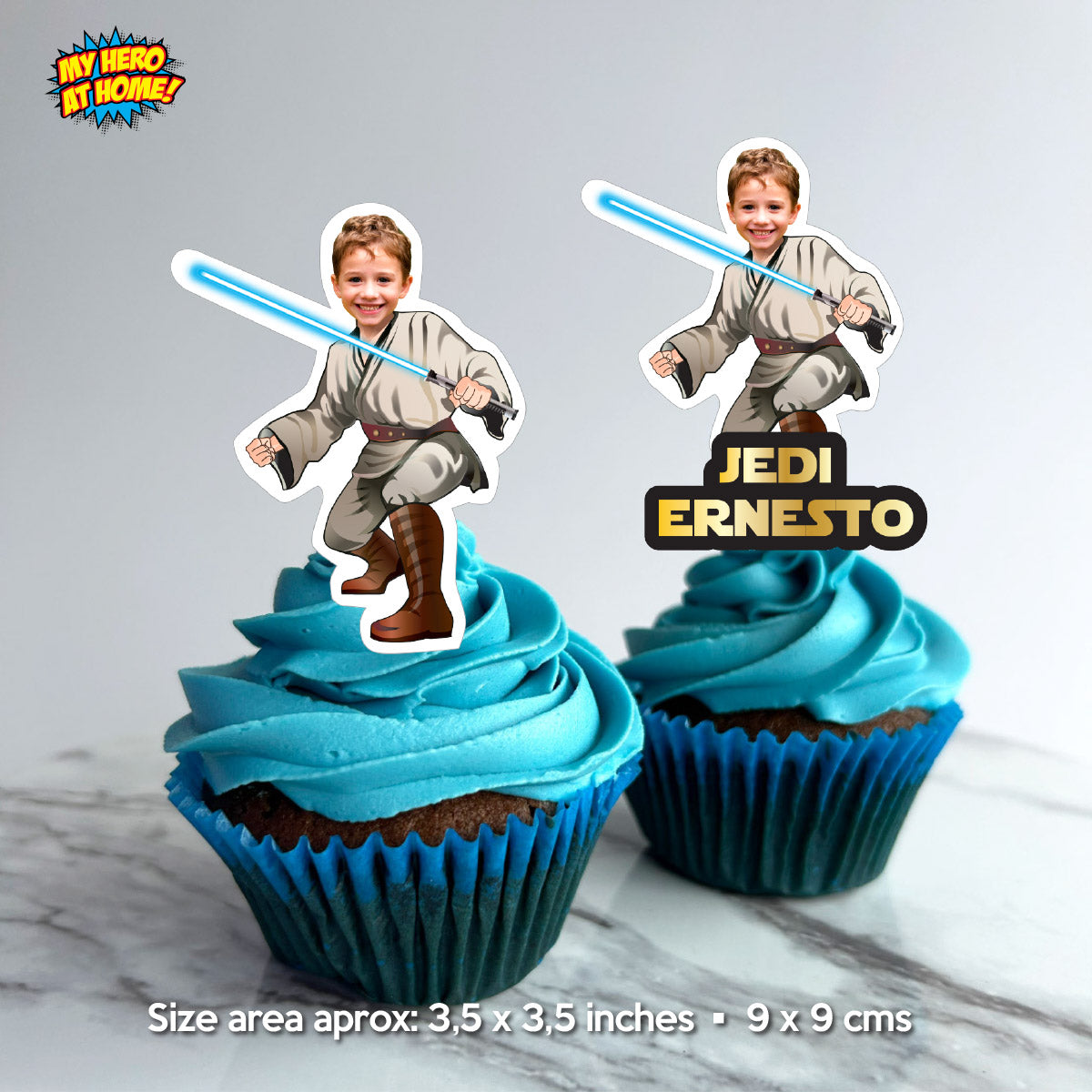 Personalized Jedi Cupcake Toppers with Photo, Star Wars Photo Cupcakes. 005CK