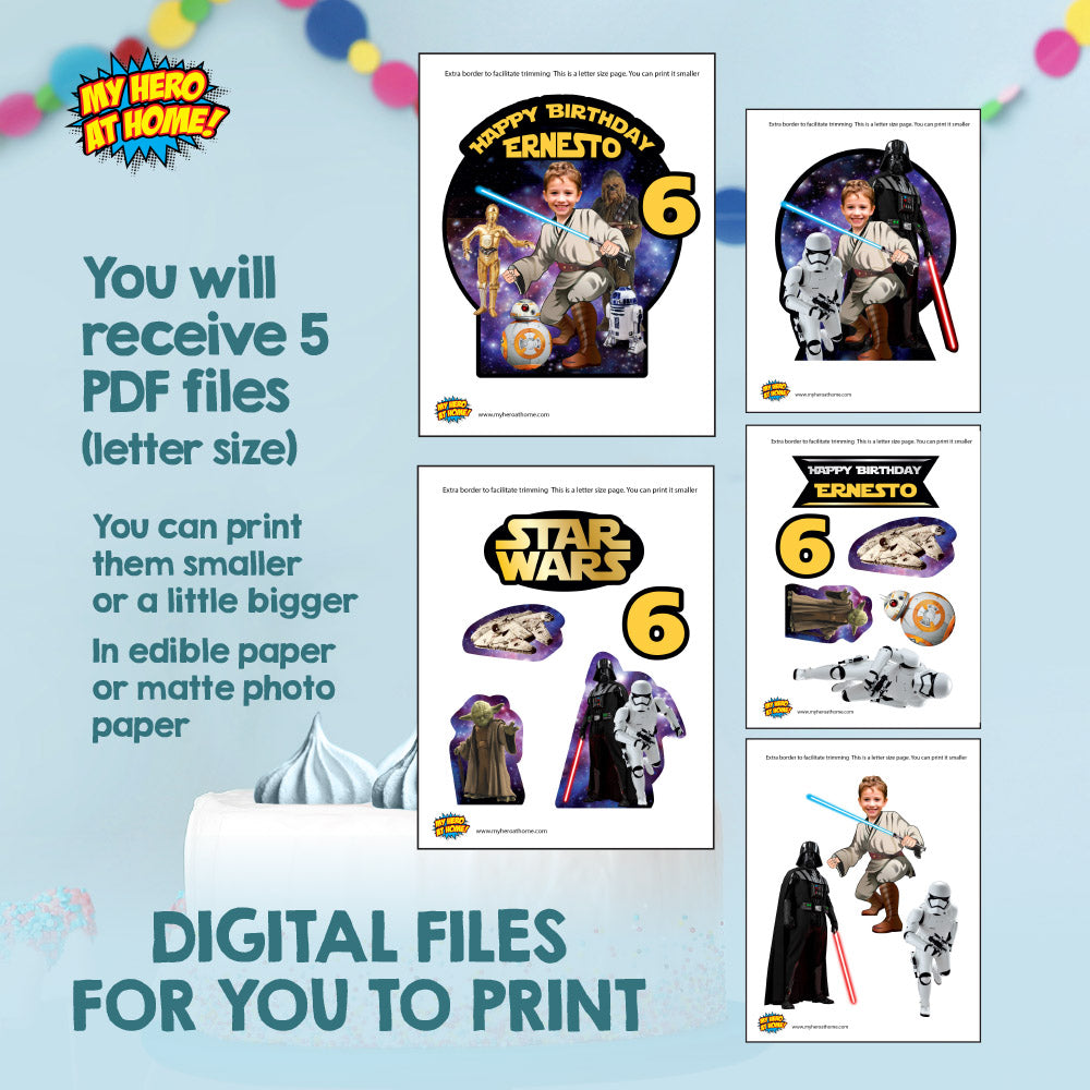 Bundle Jedi Party table with photo, Cake, snacks labels, chip bags, Gable box. 005B1