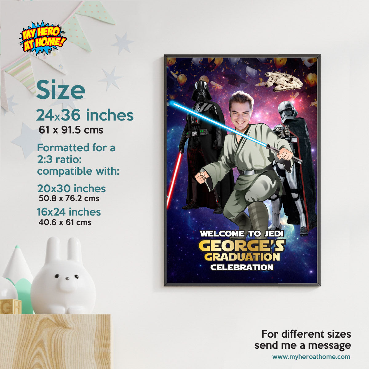 Personalized Star Wars Graduation Welcome Sign featuring graduate as a Jedi. 005GR1