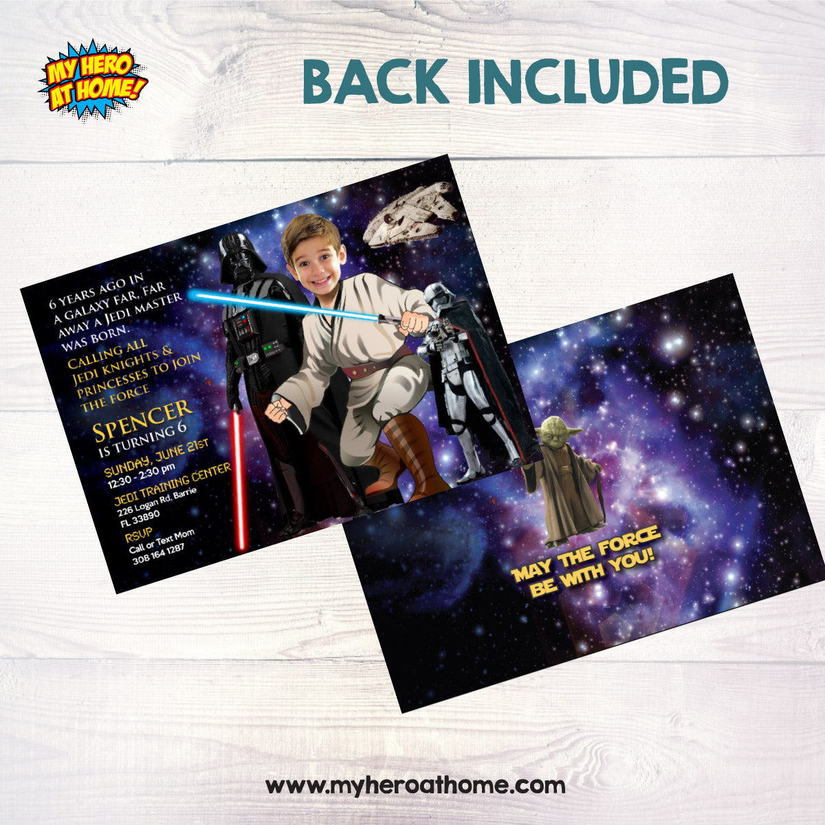 Custom In a Galaxy Far Away Star Wars party Invitation with kid as the Jedi. 005IND