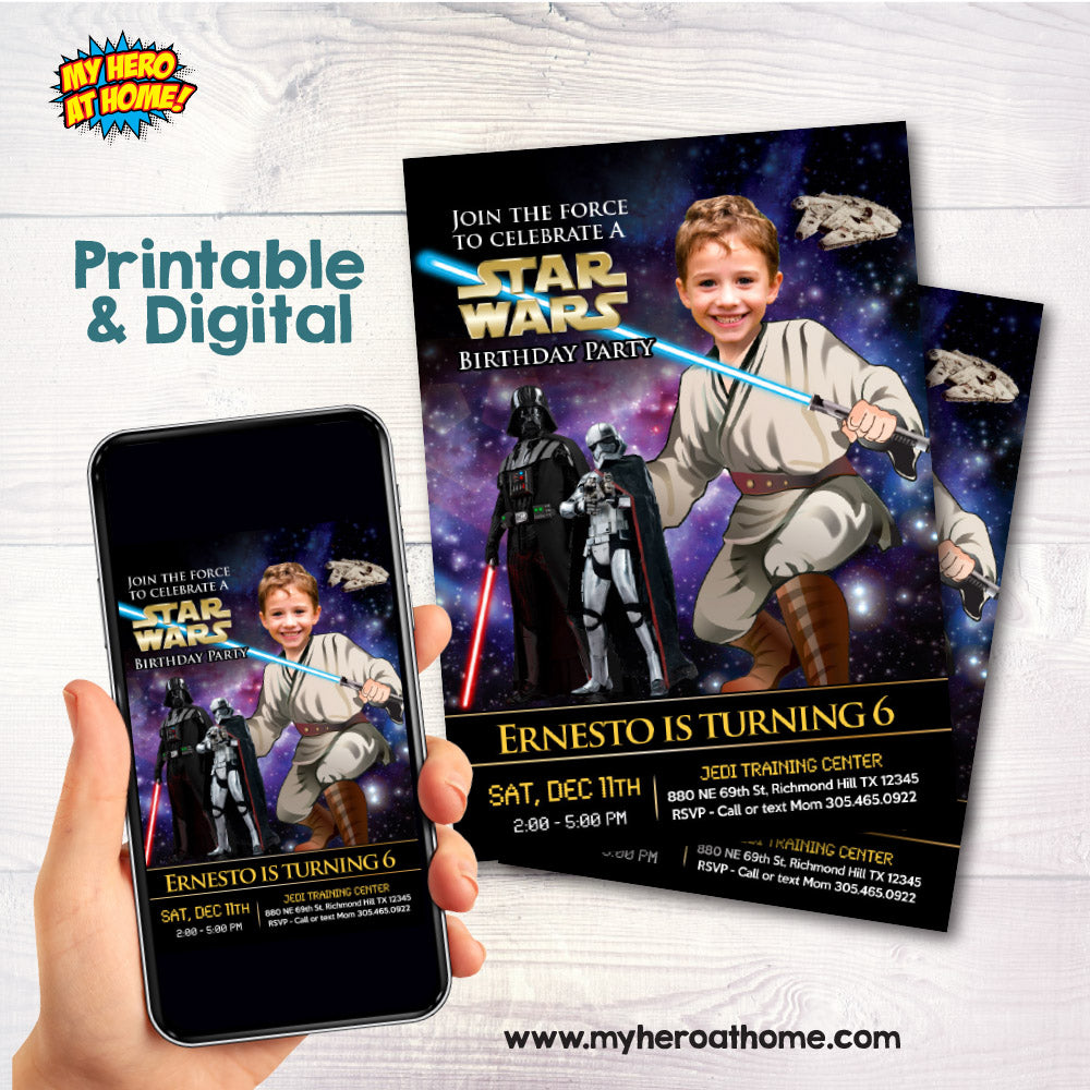 Custom Jedi Birthday Party Invitation with kid as the Padawan (Digital). 005INV