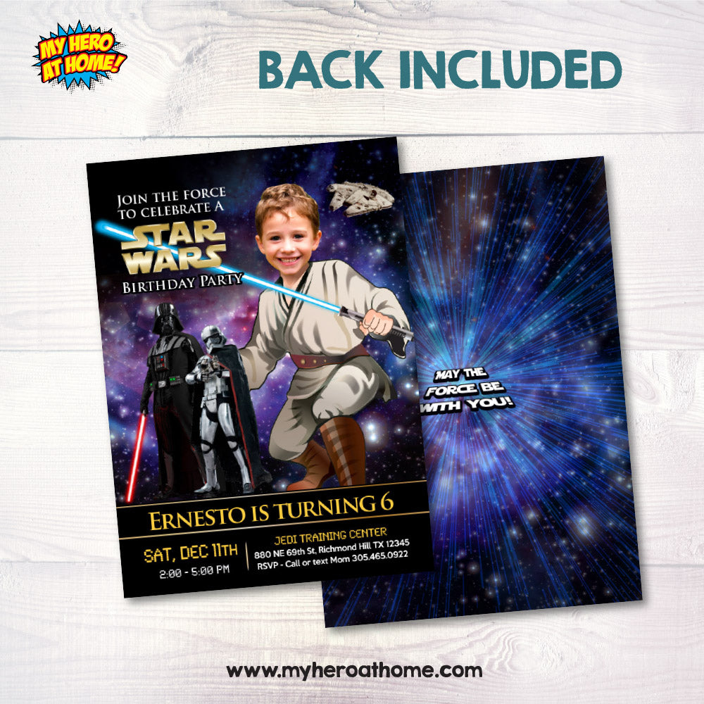 Custom Jedi Birthday Party Invitation with kid as the Padawan (Digital). 005INV