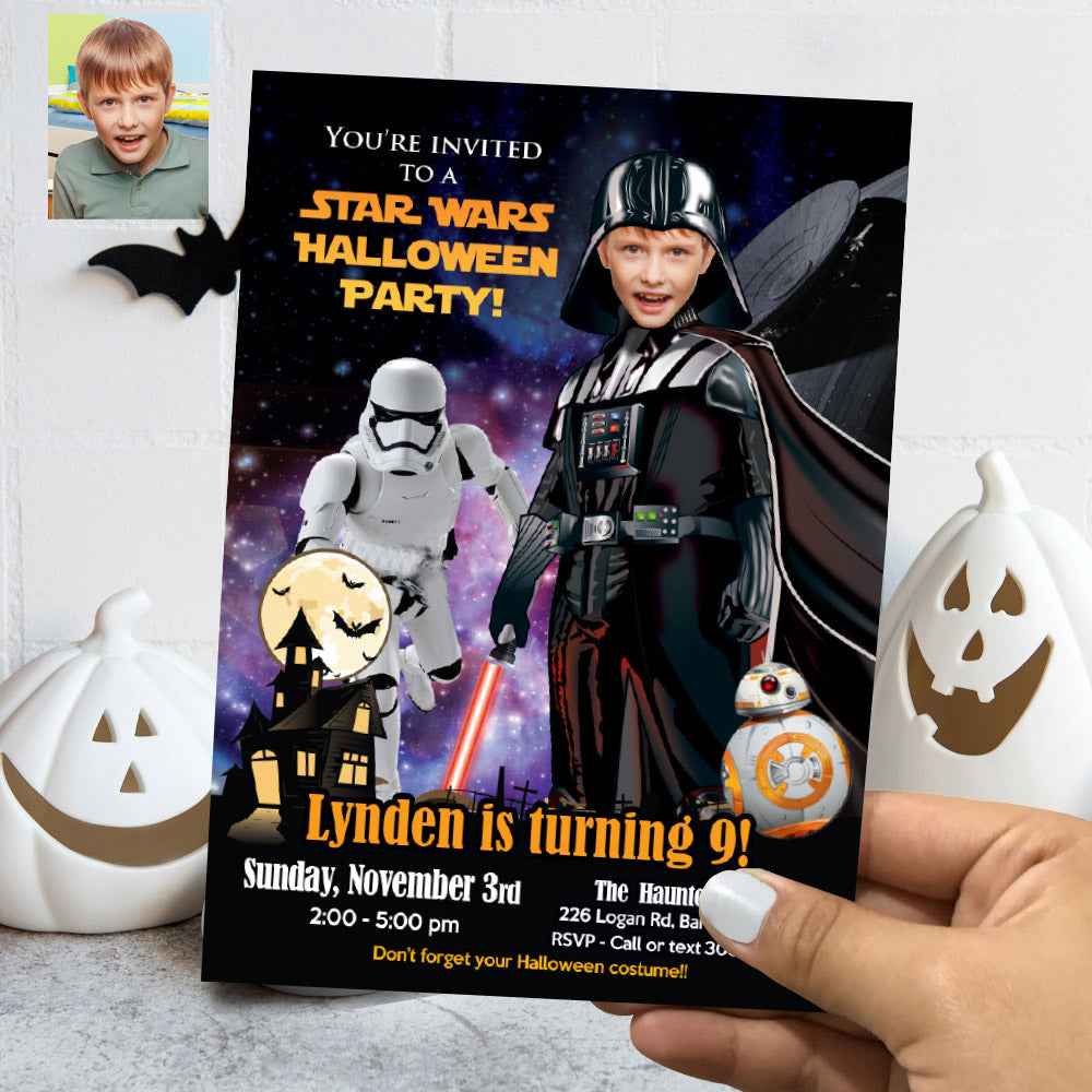 Darth Vader Halloween Birthday Invitation with Kid as the Star (Thank You Included) 009H