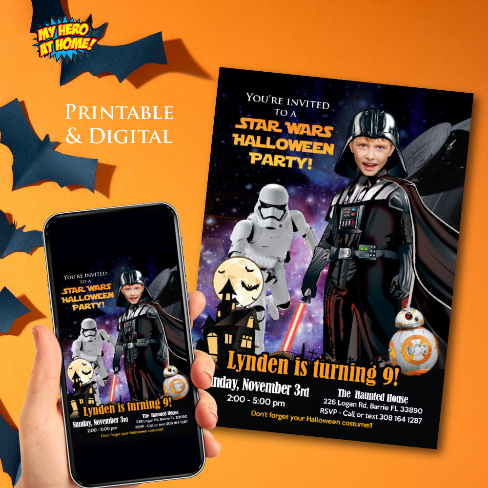 Darth Vader Halloween Birthday Invitation with Kid as the Star (Thank You Included) 009H