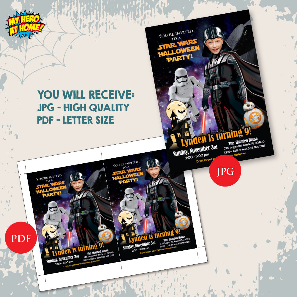 Darth Vader Halloween Birthday Invitation with Kid as the Star (Thank You Included) 009H
