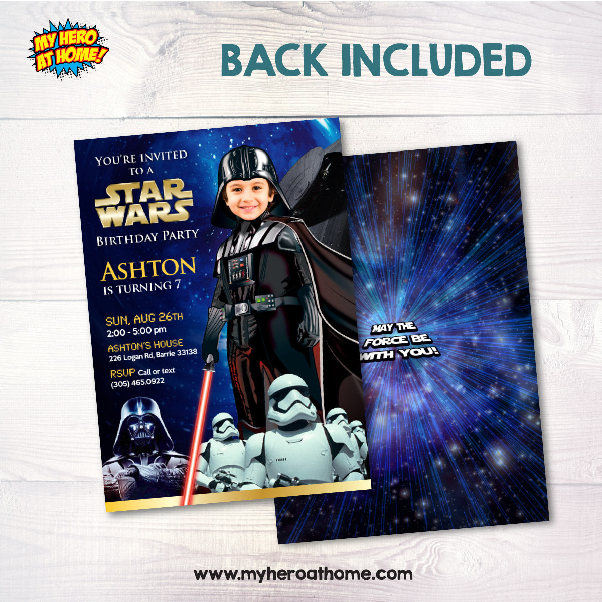 Custom Darth Vader Birthday Invitation with kid as the star, Dark Side Digital Invite. 022IN