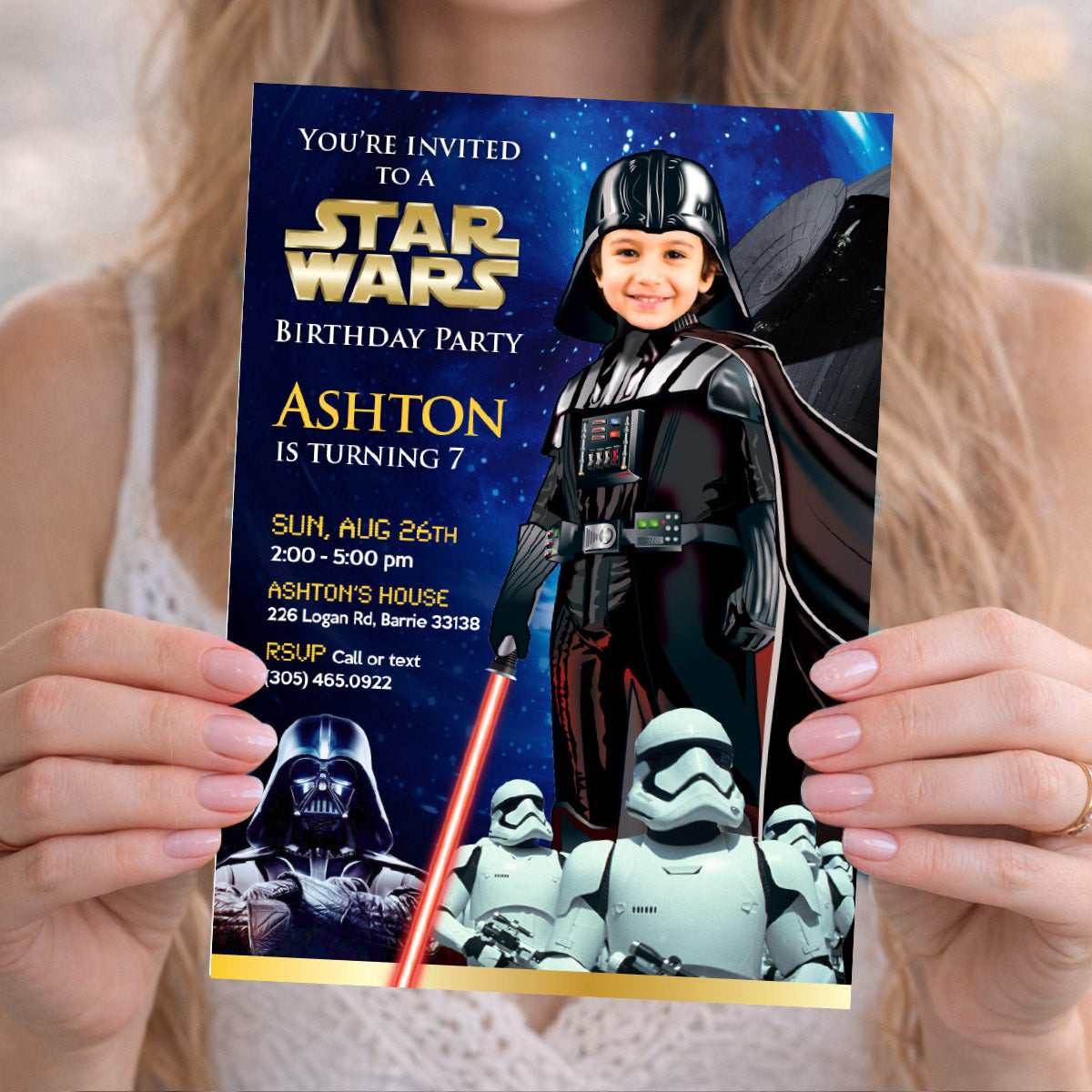 Custom Darth Vader Birthday Invitation with kid as the star, Dark Side Digital Invite. 022IN