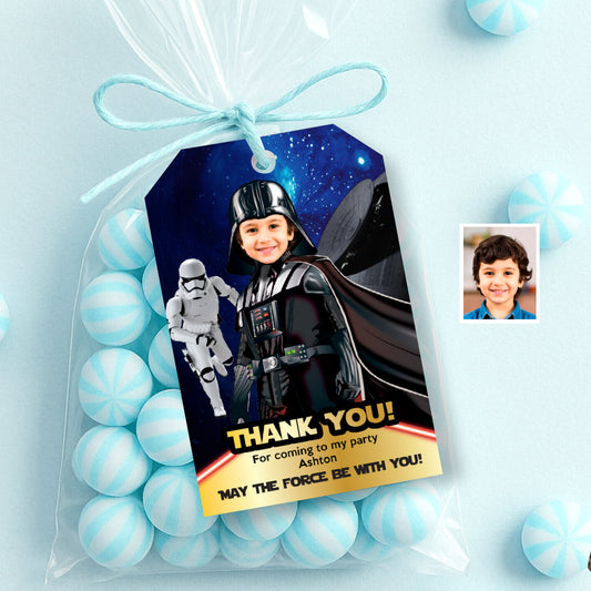 Custom Darth Vader Thank You and Favor Tags with Birthday Kid as the Star. 009TY