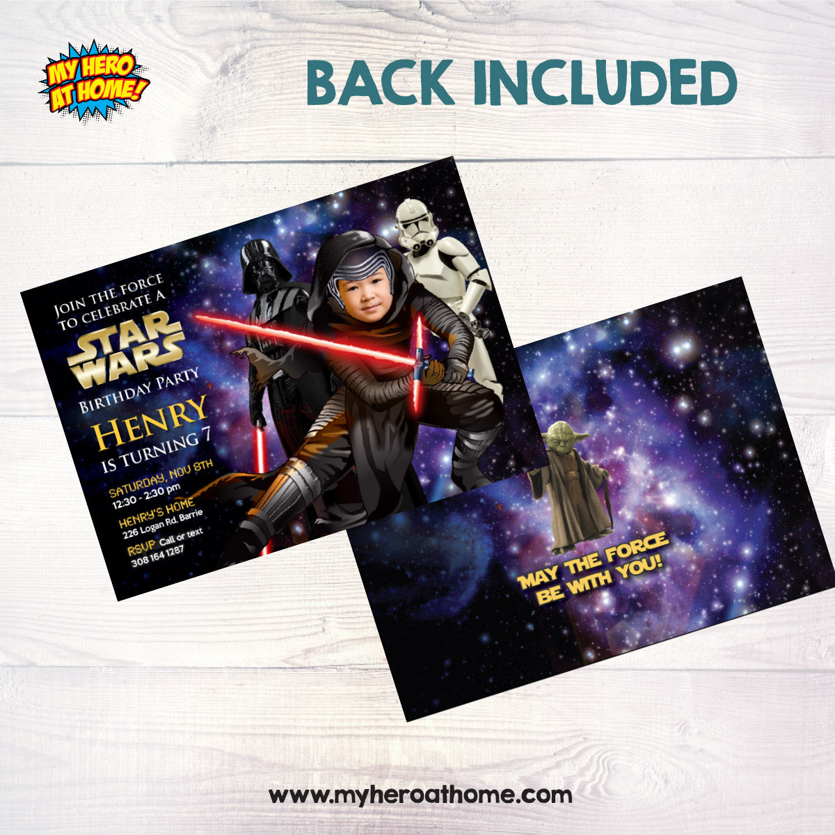 Personalized Dark Side Kylo Ren Party Invitation Featuring Birthday Kid as the Star. 011IN