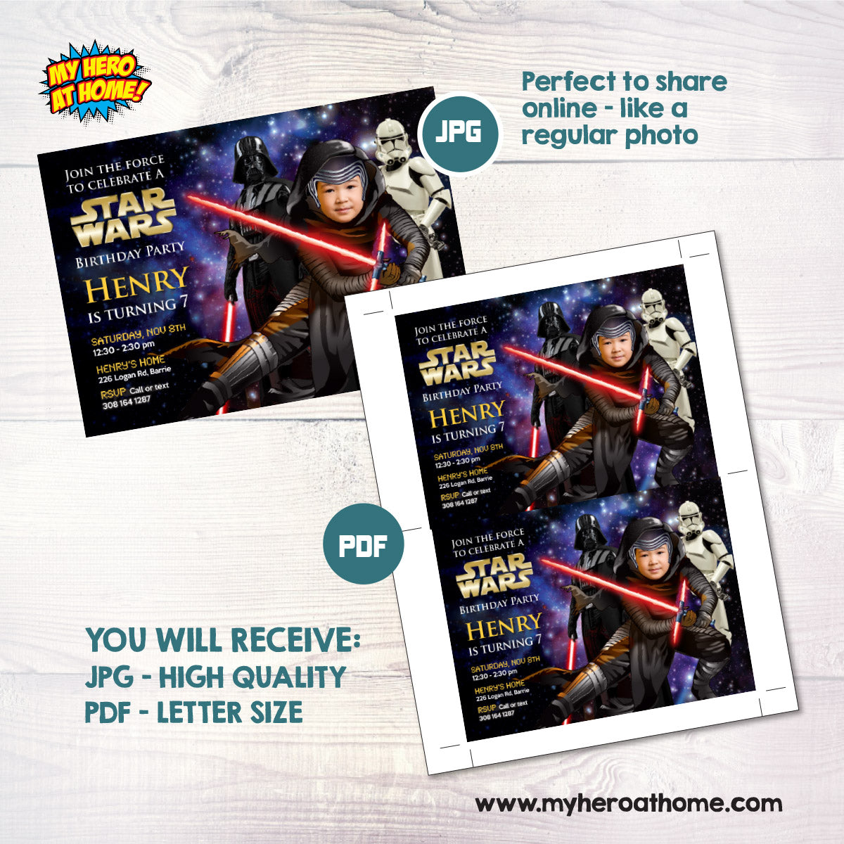 Personalized Dark Side Kylo Ren Party Invitation Featuring Birthday Kid as the Star. 011IN