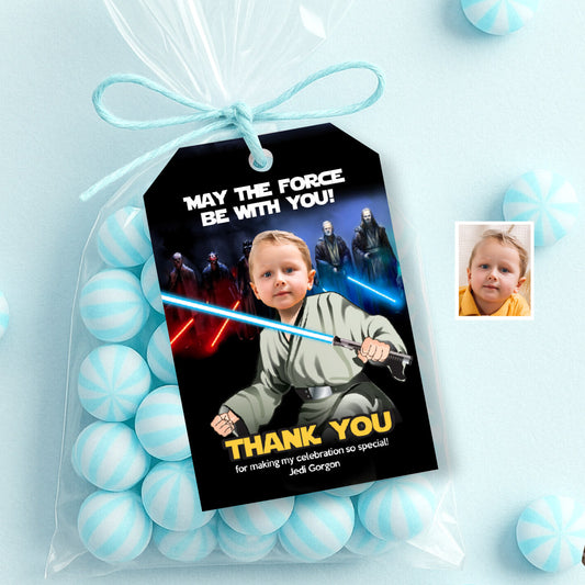 Custom Star Wars Jedi Thank You and Favor Tags with birthday kid as the star. 013TY