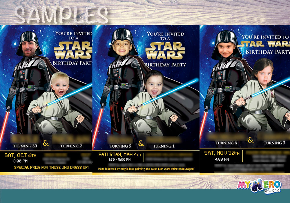 Darth Vader and Jedi invitation with kids as the stars, Darth Vader and Jedi theme party. 027