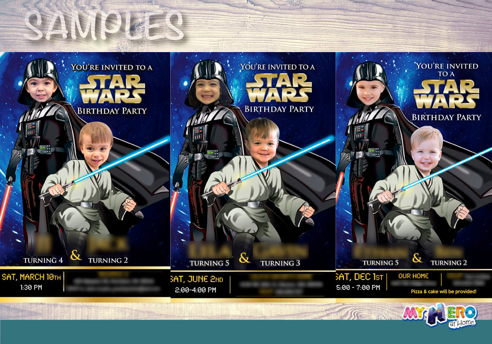 Darth Vader and Jedi invitation with kids as the stars, Darth Vader and Jedi theme party. 027