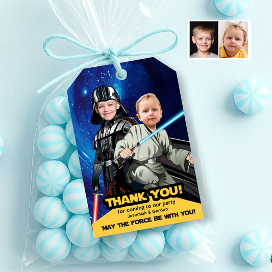 Personalized Darth Vader and Jedi Thank You Favor Tags with Kids as the Stars. 027TY