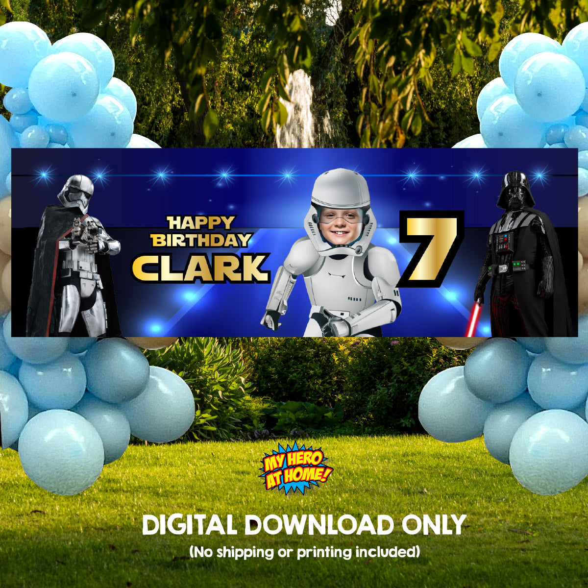 Personalized Stormtrooper Birthday Banner 6x2’ with Photo (Horizontal orientation). 036BBH