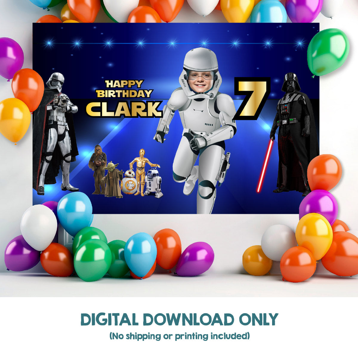 Custom Stormtrooper Birthday Backdrop 6x4 feet with kid as the star Droid. 036BB