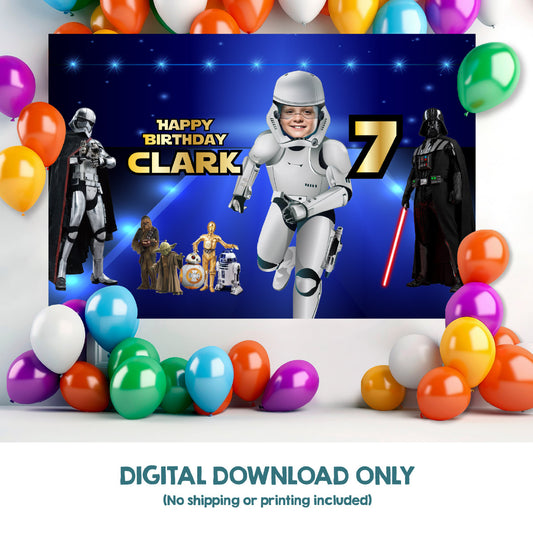 Custom Stormtrooper Birthday Backdrop 6x4 feet with kid as the star Droid. 036BB