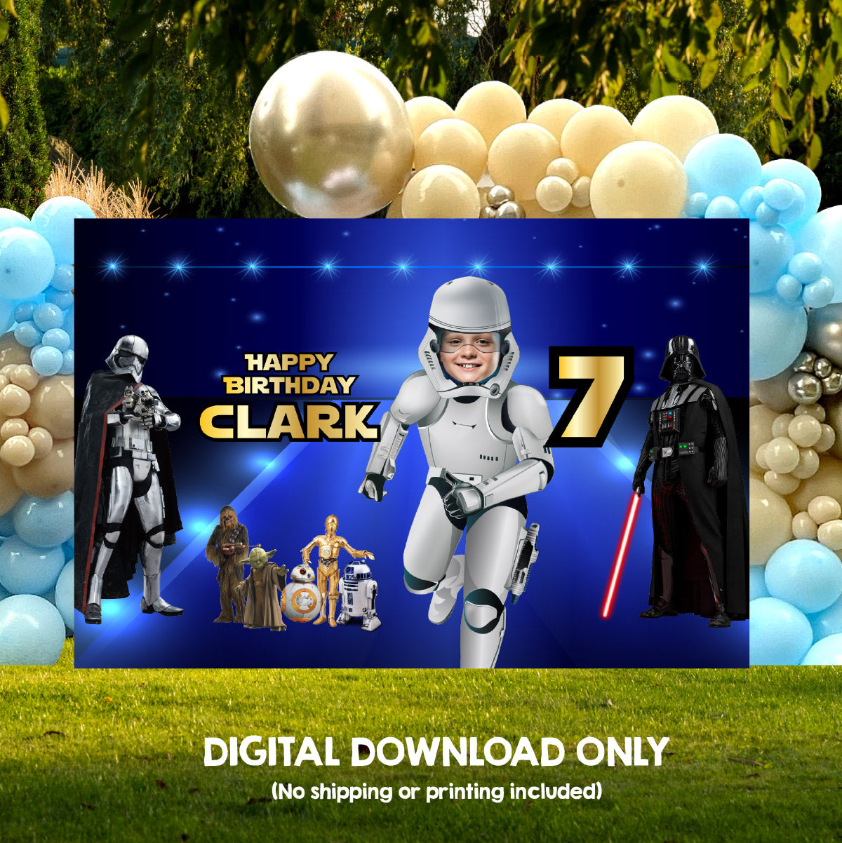 Custom Stormtrooper Birthday Backdrop 6x4 feet with kid as the star Droid. 036BB