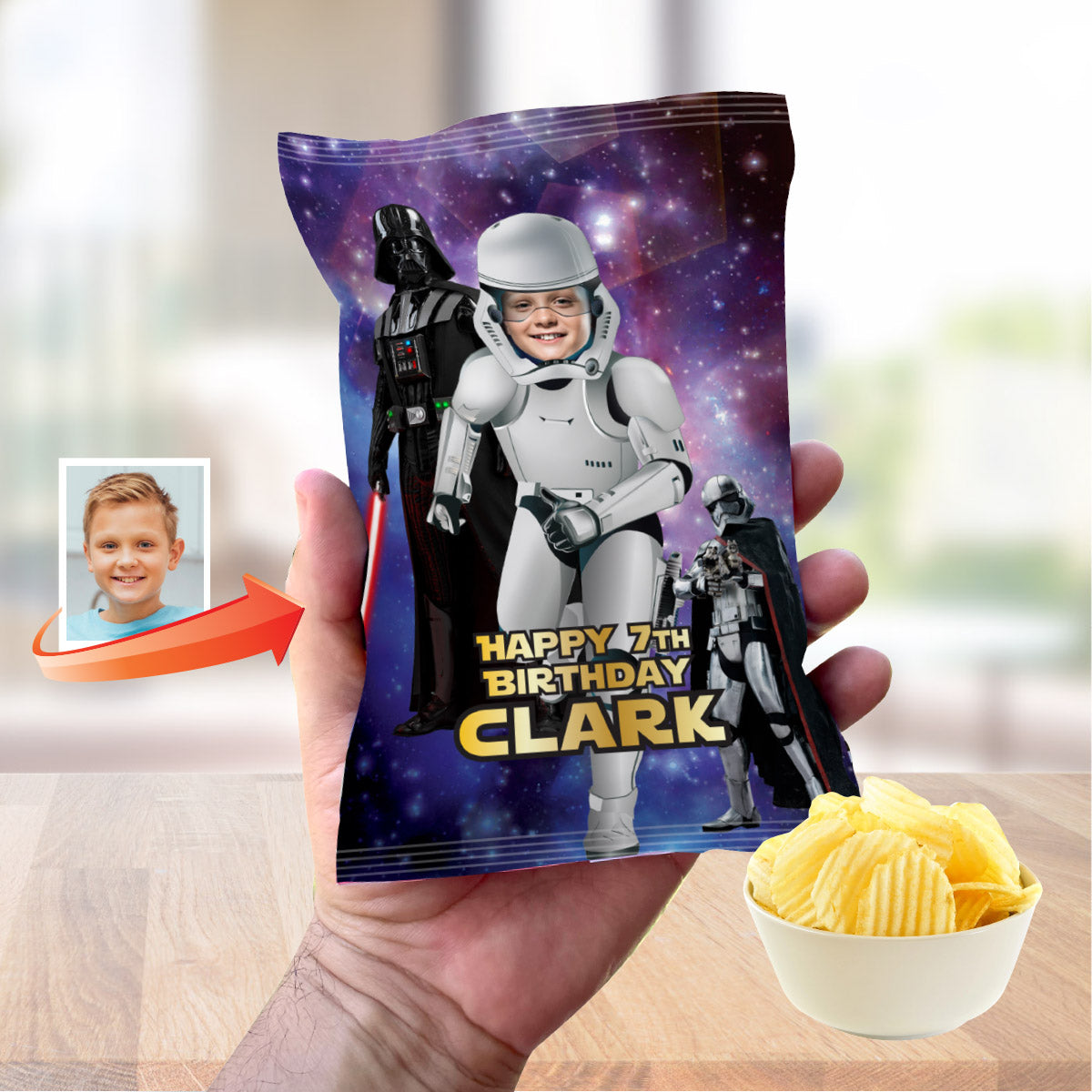 Custom Stormtrooper Chip Bag wrappers with photo, Droids Snacks bags labels. 036CB
