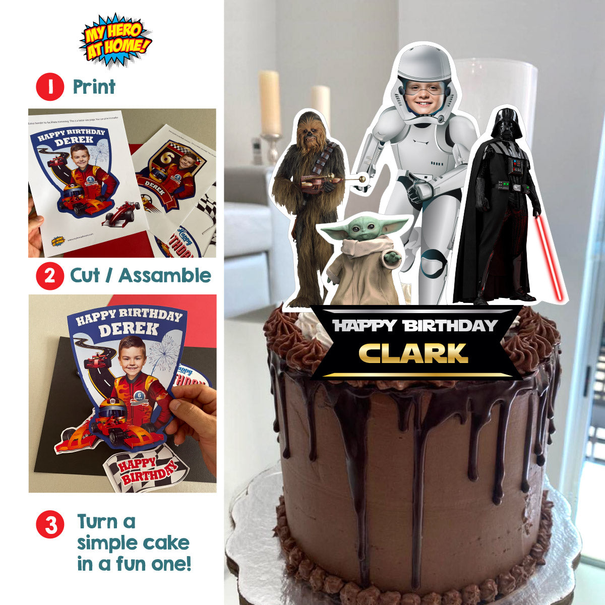 Personalized Stormtrooper Cake topper featuring birthday kid as the droid. 036CT1