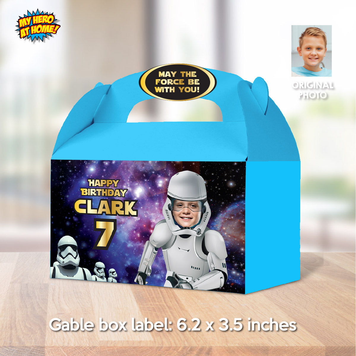 Personalized Stormtrooper Gable Box label with photo, Party favors, candy boxes. 036GB