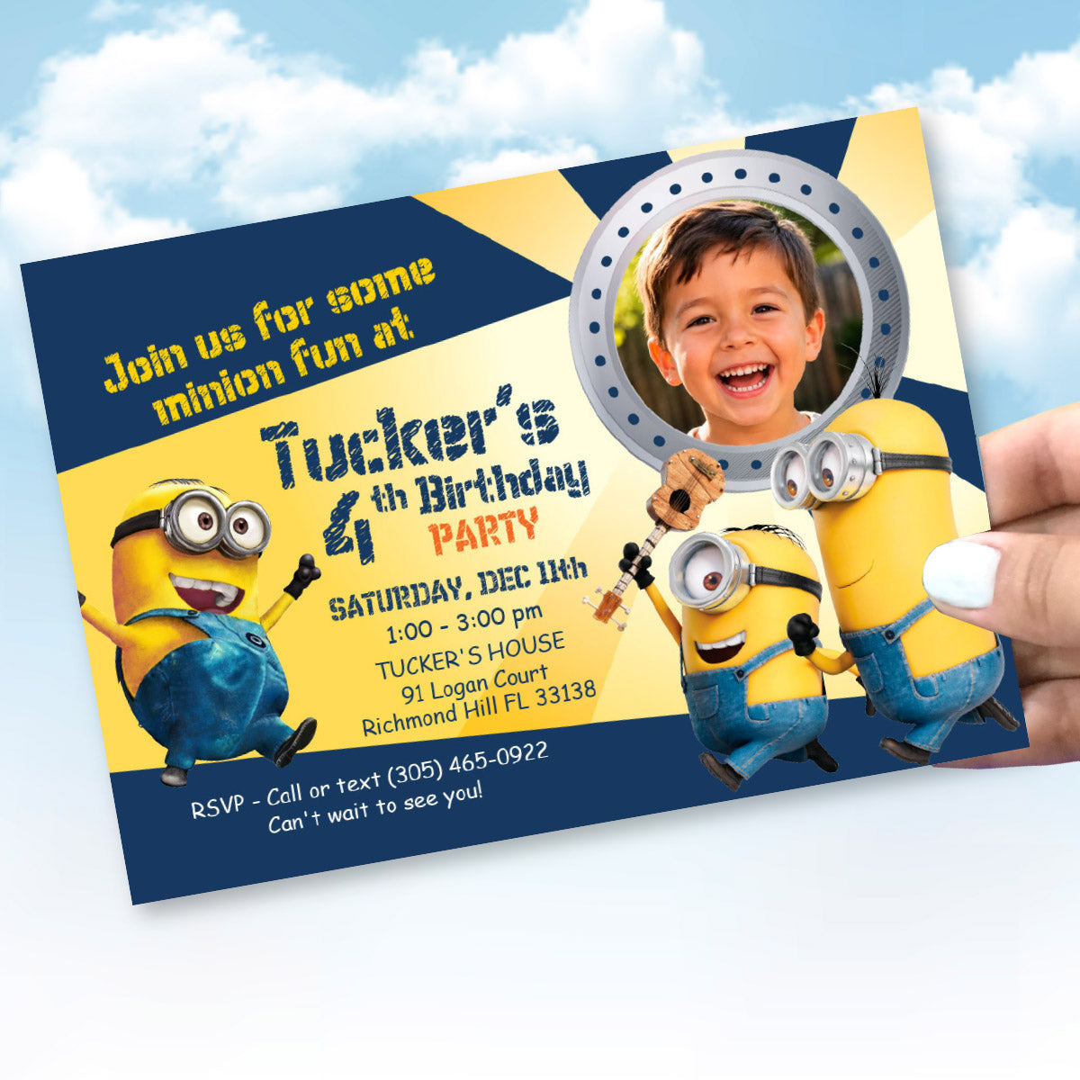 Personalized Minions Party Invitation with photo of birthday child, Minions invitation with photo. 041
